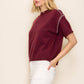 Whipstitch Wine/Ivory Relaxed Fit Top