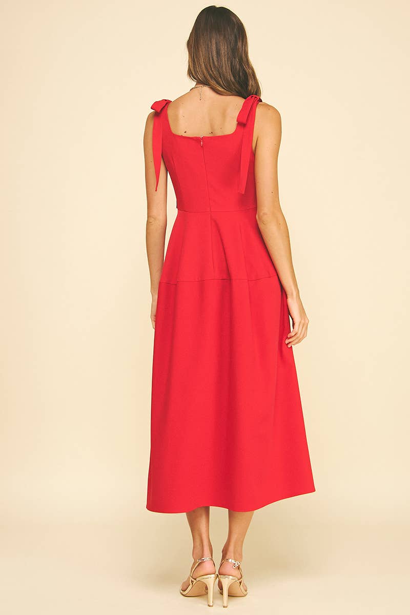 Red Ribbon Midi Sleeve Dress