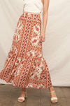 Cream / Rust Printed Maxi Skirt
