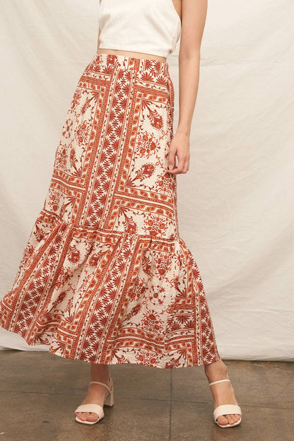 Cream / Rust Printed Maxi Skirt