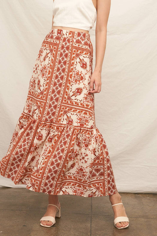 Cream / Rust Printed Maxi Skirt