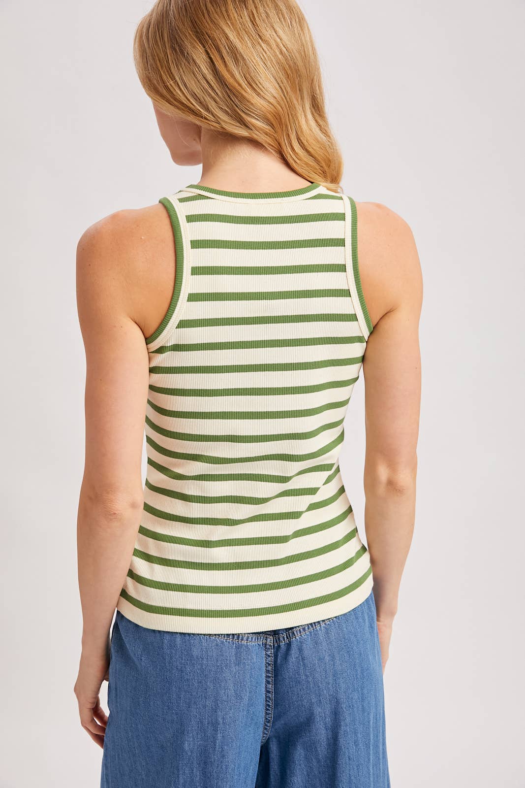Stripe Ribbed Crew Neck Tank Top