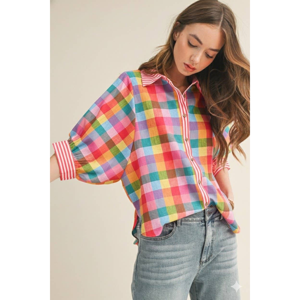 Gingham Check Pattern Fun Blouse