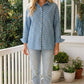 Polka Dot Collared Open Front Pocket Denim Shirt
