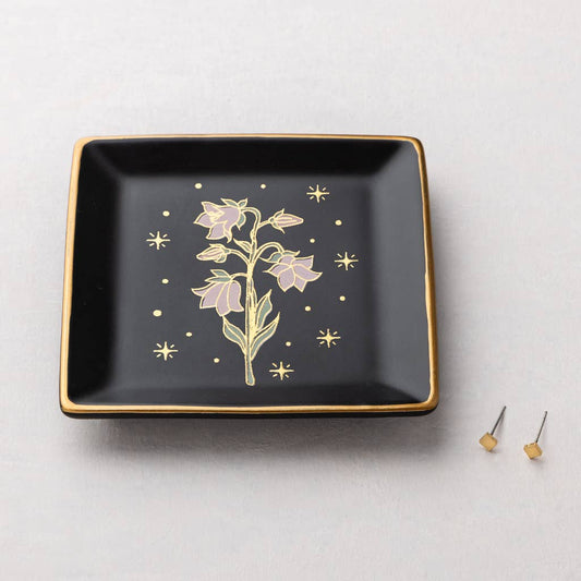 Flower/Black Jewelry Dish & Stud Earring Set