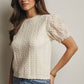 Ecru Lace Puff Sleeve Knit Top