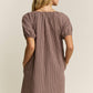 Gingham Mocha Puff Sleeve Drawstring Neck Dress