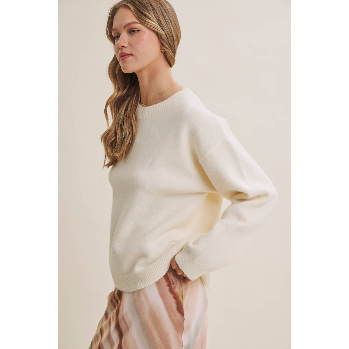 Cream / Camel Open Back Gingham Bow Sweater