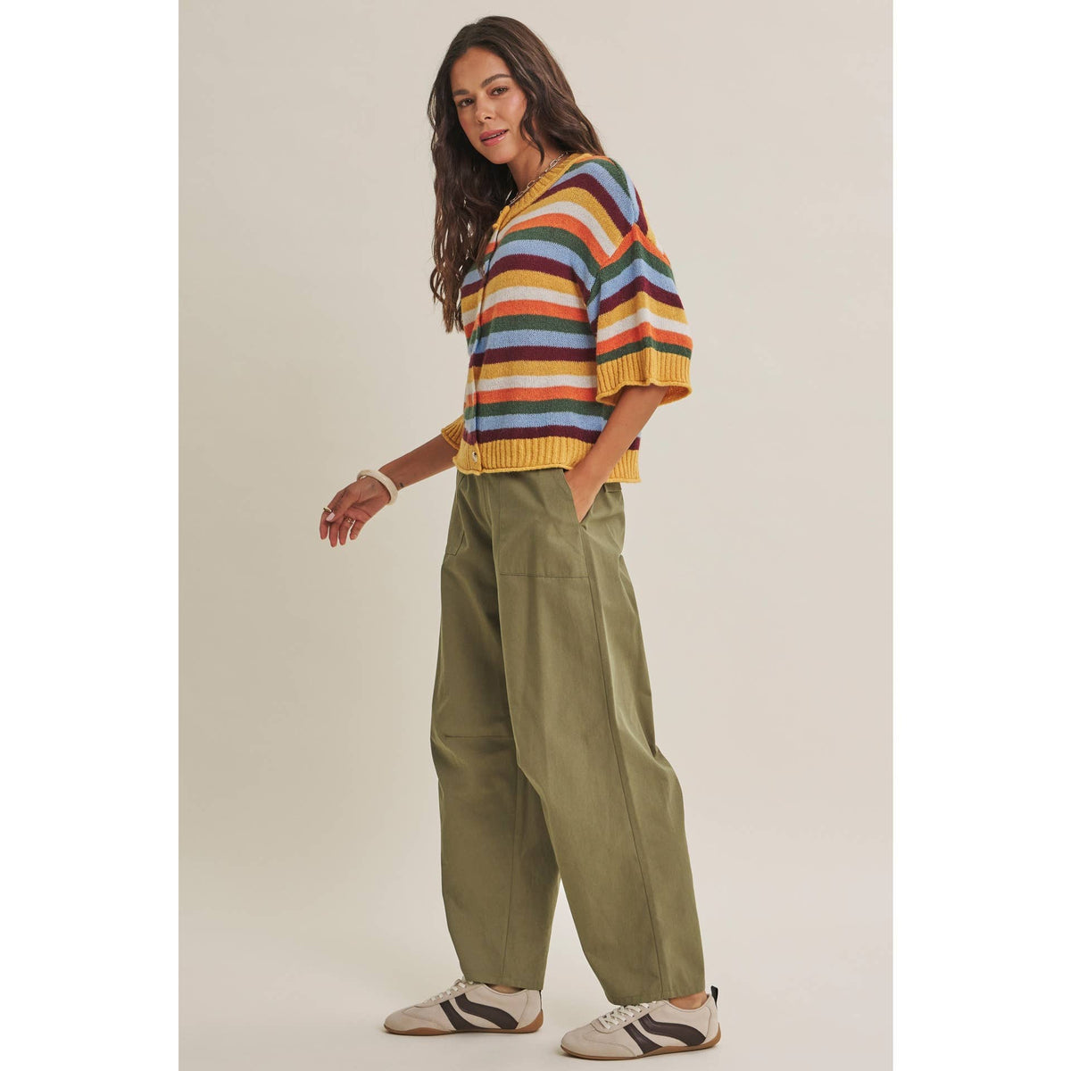 Mustard Multi-Stripe Button Down Cardigan