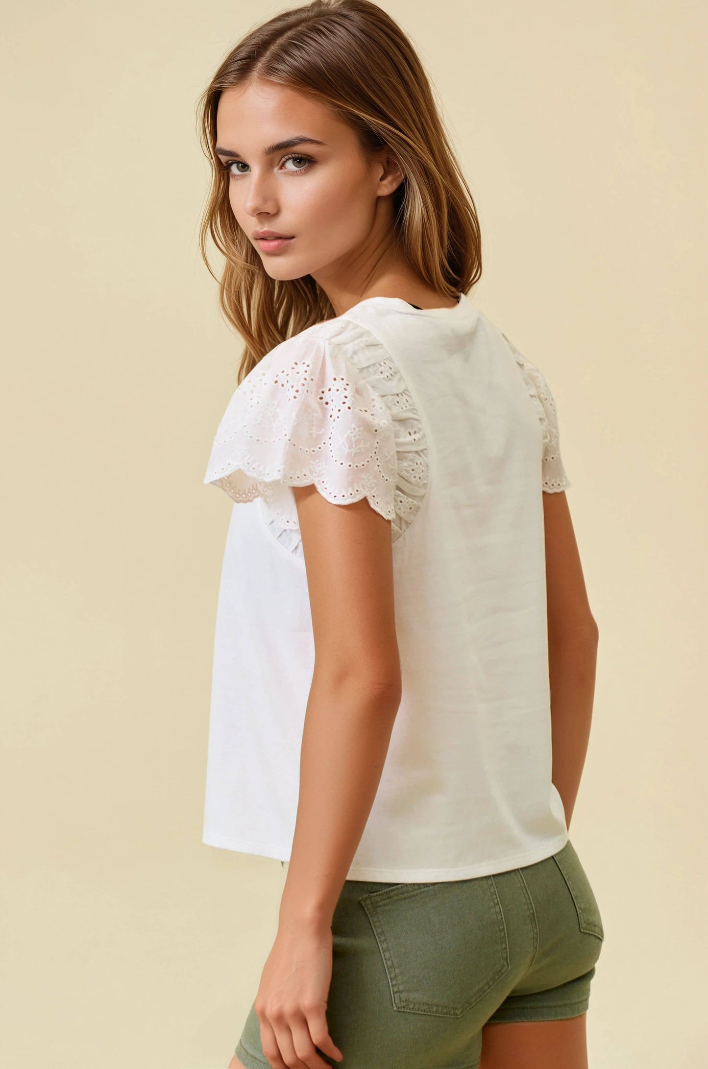 Ruffled Eyelet Short Sleeve Top