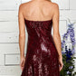 Burgundy Sequin Strapless Party Dress