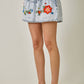 Acid Blue Washed Tencel Embroidered Shorts