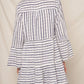 Navy Ivory 3/4 Sleeve V-Neck Striped Tiered Mini Dress