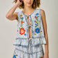 Floral Embroidered Front Tie Ruffled Vest