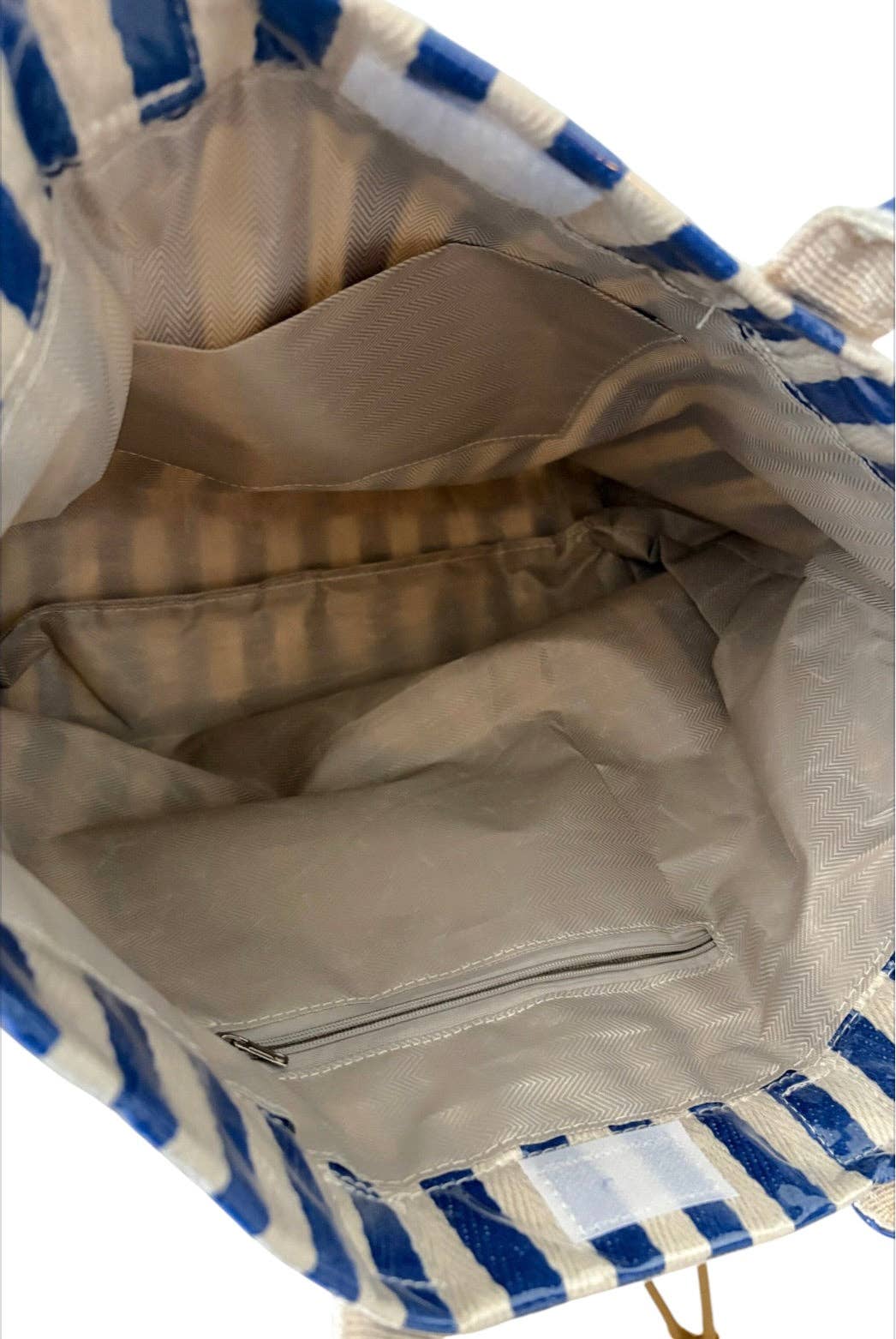 Blue and Beige Striped Tote Bag