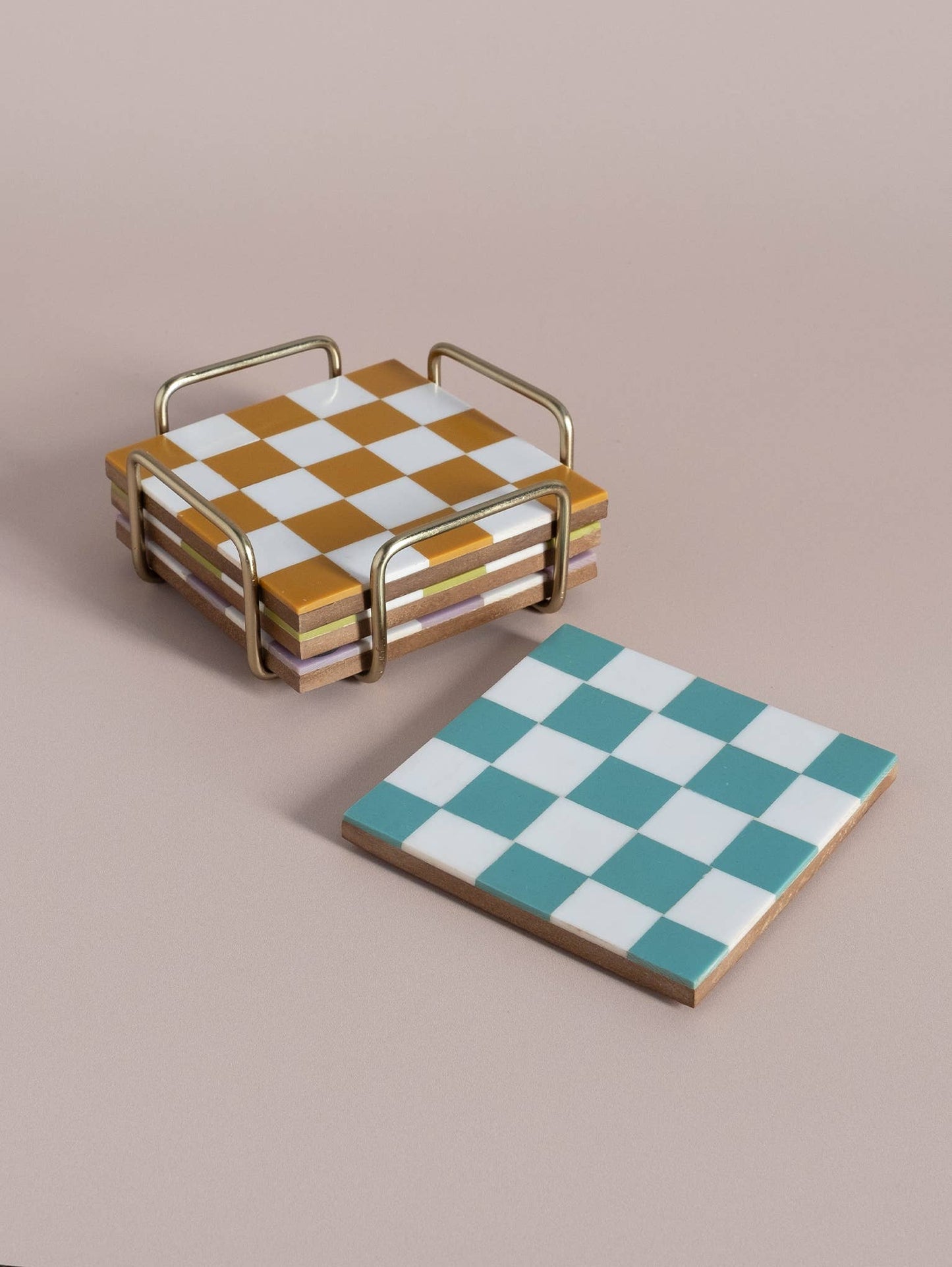 Checkered Coasters Colored with Stand