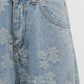 Floral Jacquard Button Pocket Wide Leg Denim Pants