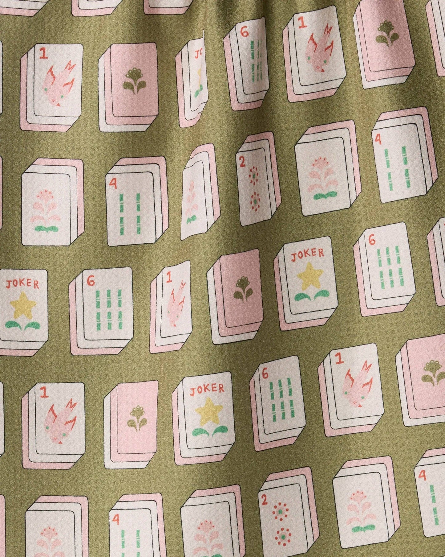 Flower Green Mahjong Tiles Tea Towel