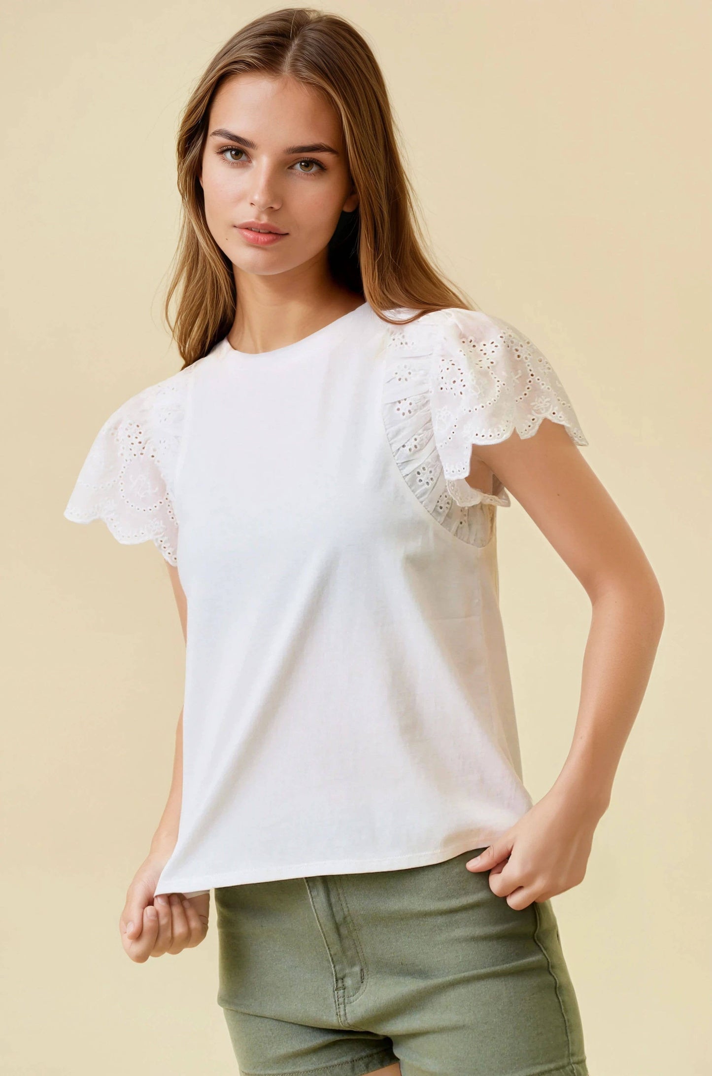 Ruffled Eyelet Short Sleeve Top