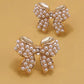 Gold Mini Pearl Bow Ribbon Earrings