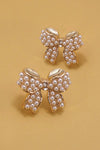 Gold Mini Pearl Bow Ribbon Earrings