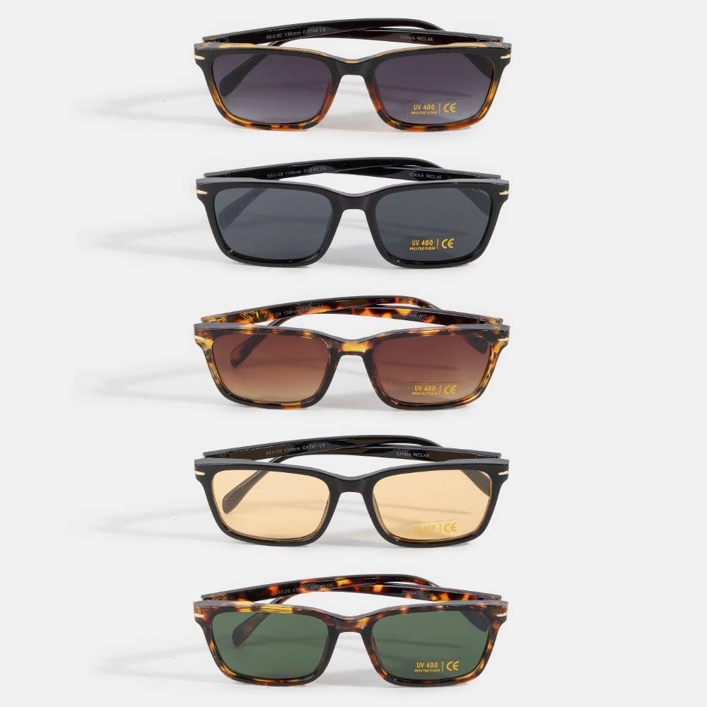 Metallic Accent Square Tortoise Sunglasses