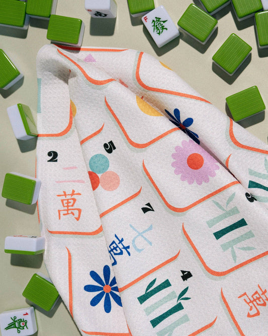 Pink Mahjong Tile Toss Tea Towel
