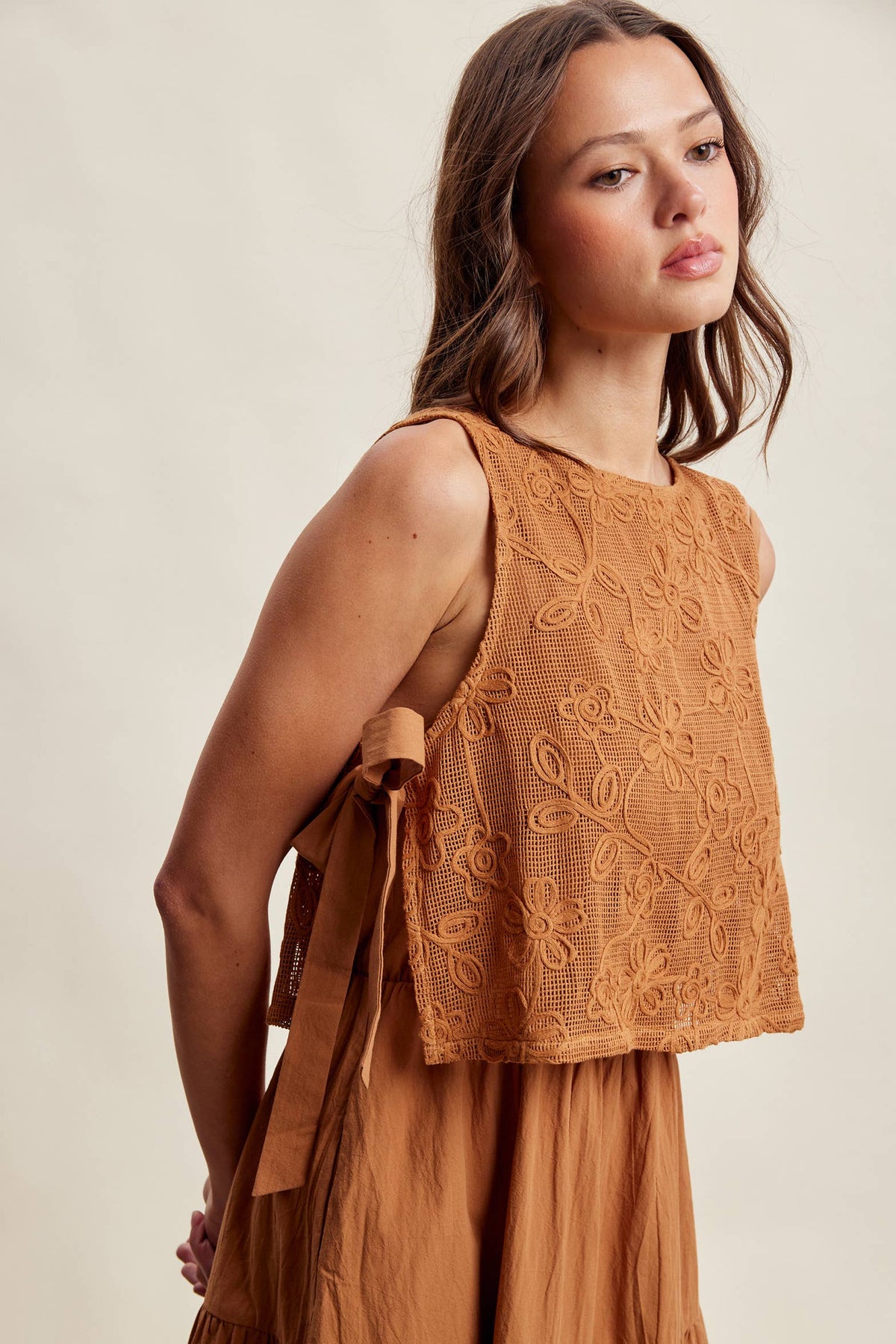 Embroidered Lace Vest & Sleeveless Midi Dress Set