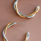 18K Gold Plated Two-Tone Waterproof Stainless Steel Hoop Earrings