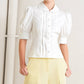 White Round Collar Ruffle Blouse