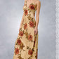 Fall Floral Satin Midi Slip V-Neckline Dress