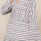Navy Ivory 3/4 Sleeve V-Neck Striped Tiered Mini Dress