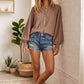Henley Taupe Balloon Sleeve Top