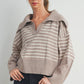 Rust + Black Striped V-Neck Big Collar Sweater
