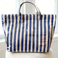 Blue and Beige Striped Tote Bag