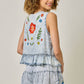 Floral Embroidered Front Tie Ruffled Vest