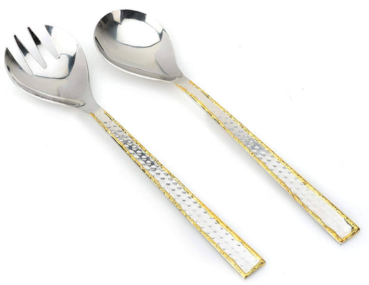 11”L Set Of 2 Salad Servers Silver And Gold - Purpose + Passion Boutique