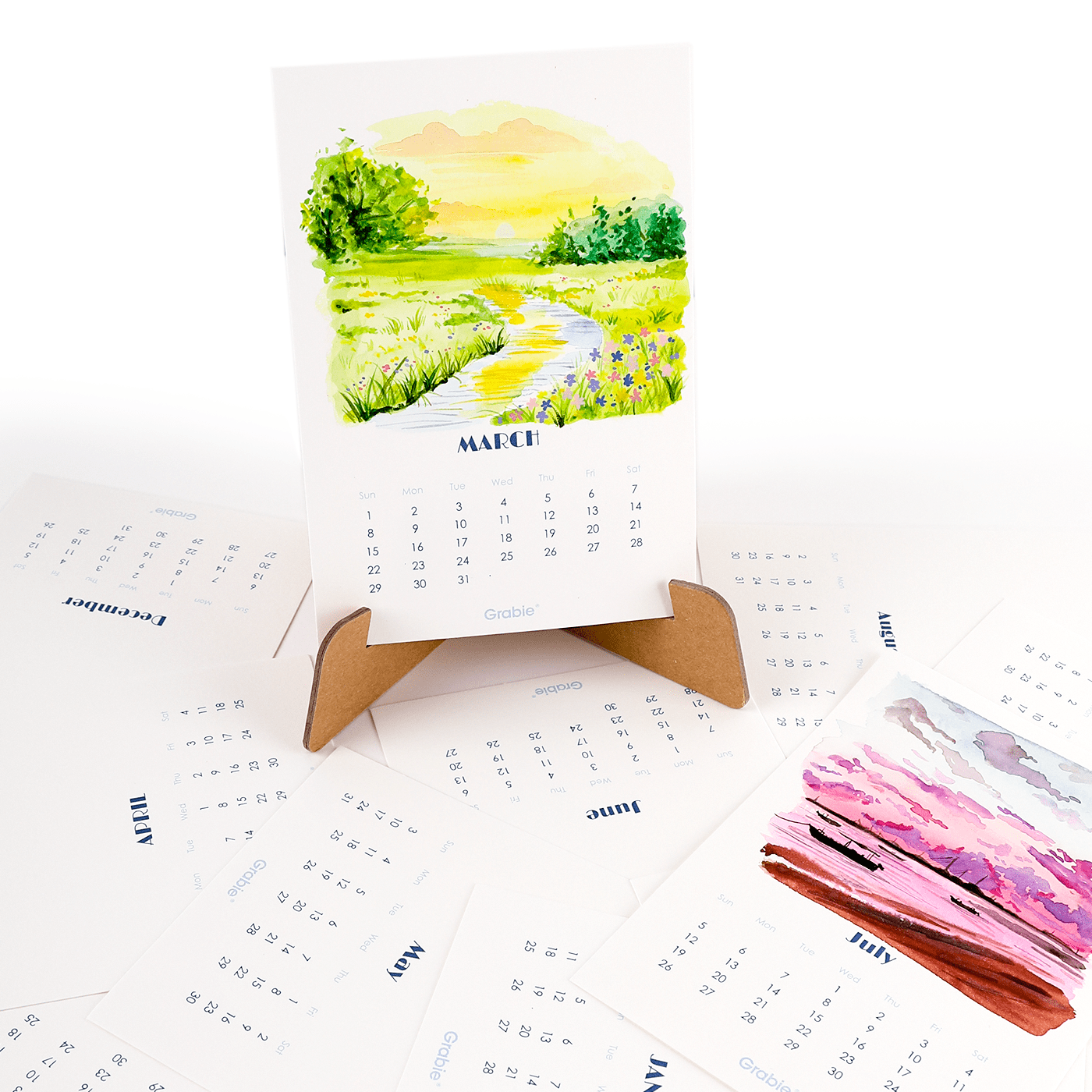 12 - Month Watercolor Calendar Set For 2026 - Purpose + Passion Boutique