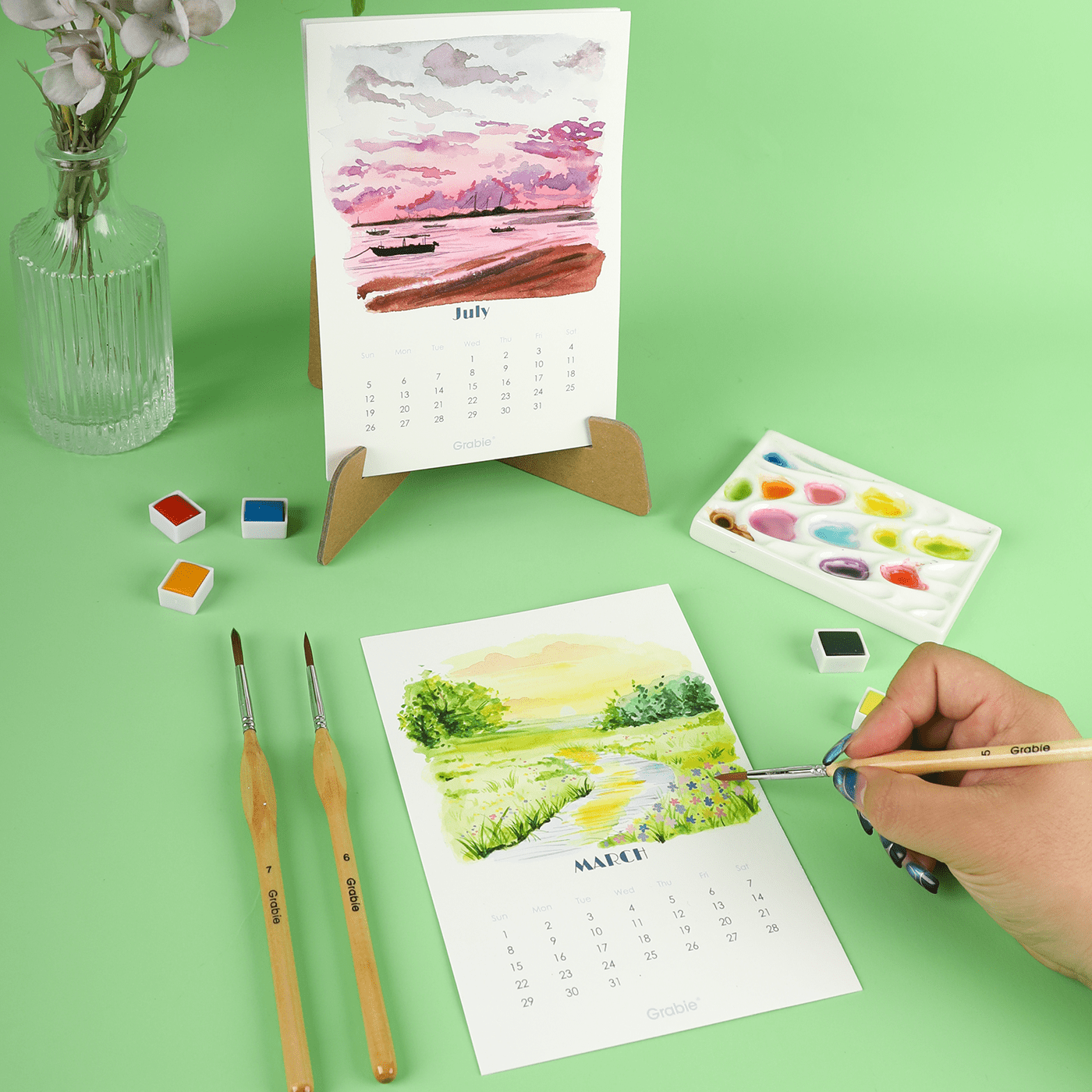 12 - Month Watercolor Calendar Set For 2026 - Purpose + Passion Boutique