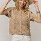 Embroidered Tan Short Sleeve Cardigan