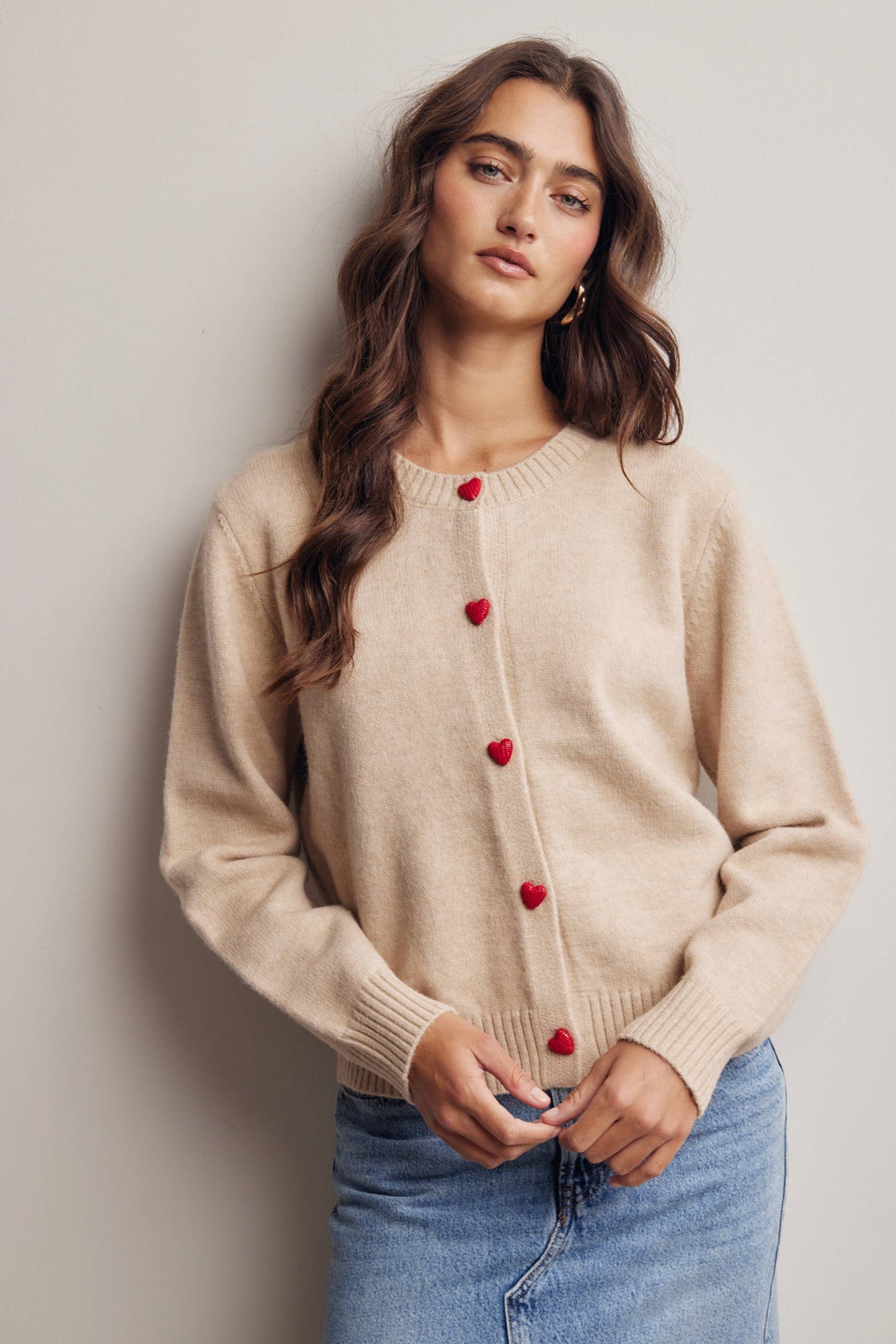 Heart Button Cream Knit Cardigan