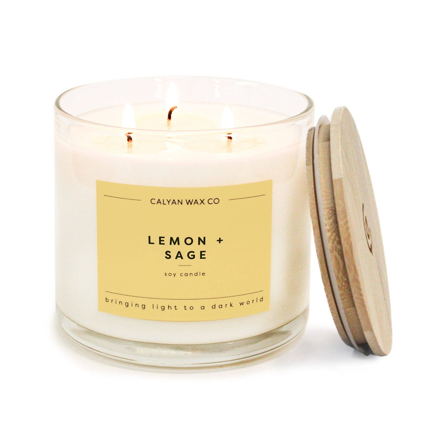 3 Wick Lemon + Sage Glass Tumbler Soy Candle