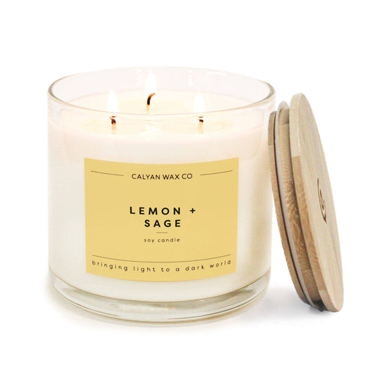 3 Wick Lemon + Sage Glass Tumbler Soy Candle