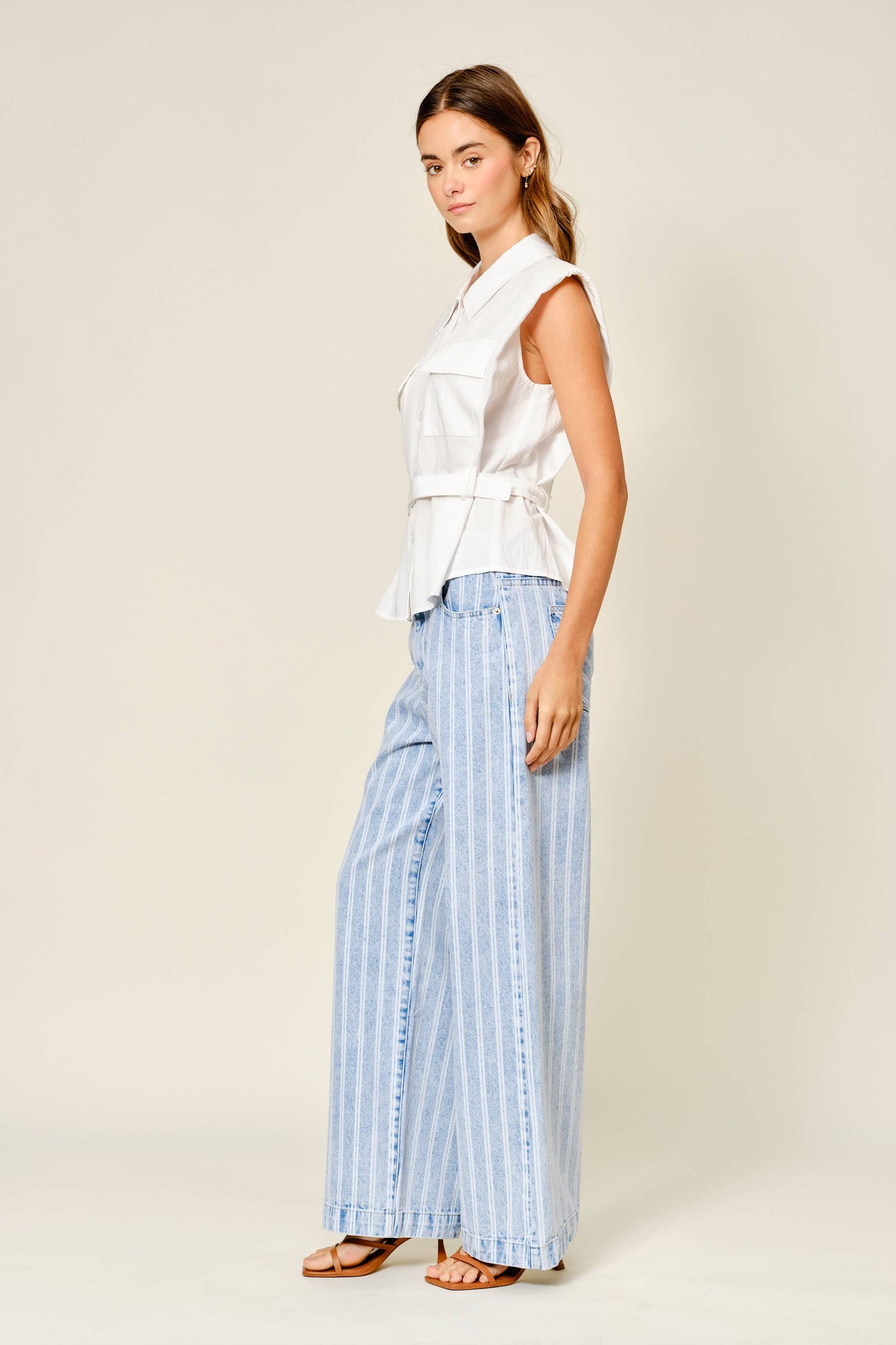 Light Denim Striped Straight Pants
