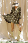 Olive Floral Mini Dress with Balloon Sheer Sleeves