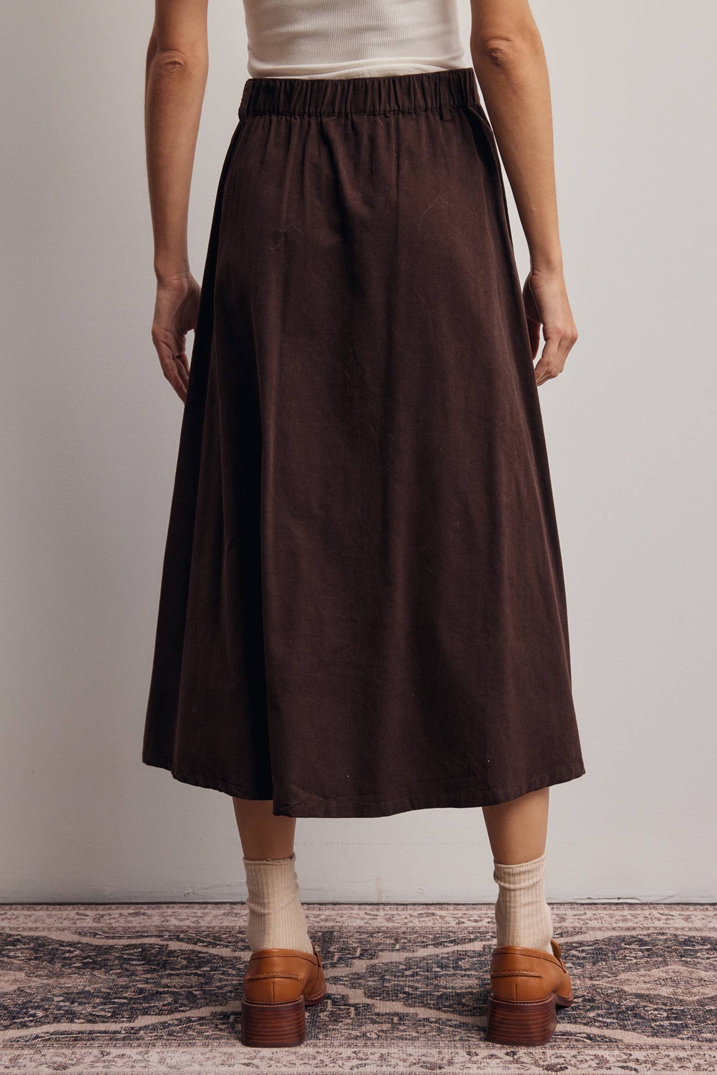 Mocha Corduroy Button Front Midi Skirt