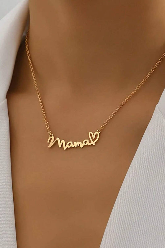 Mama Gold Heart Pendant Chain Necklace