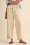 Taupe Stripe Wide Leg Drawstring Pants
