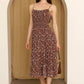 Brown + Blue Smocked Floral Tiered Midi Dress