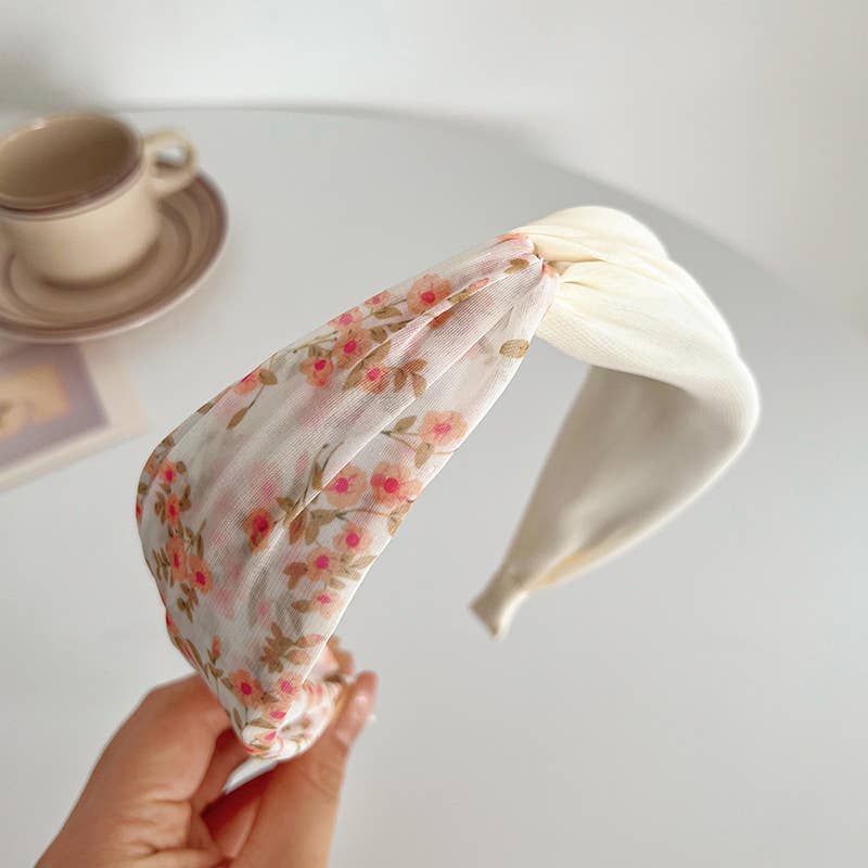 Peach Floral Printed Knot and Twist Headband